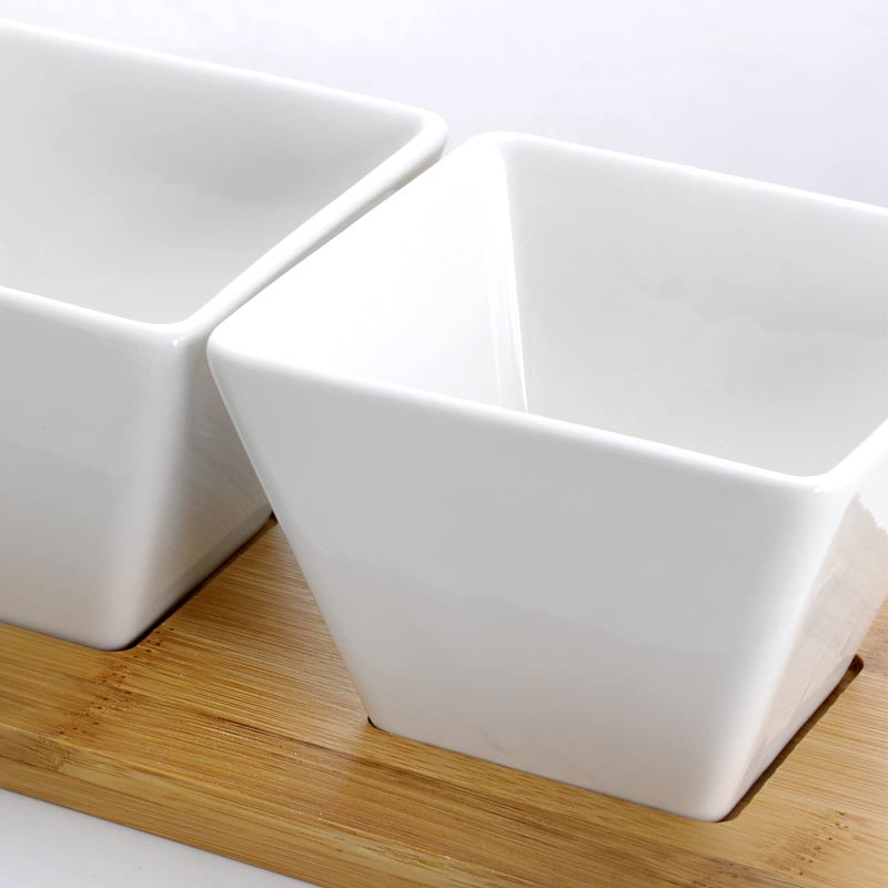 Elama 5 Piece Signature Modern Appetizer and Condiment Server with 4 Serving Dishes and a Bamboo Serving Block - Image 3